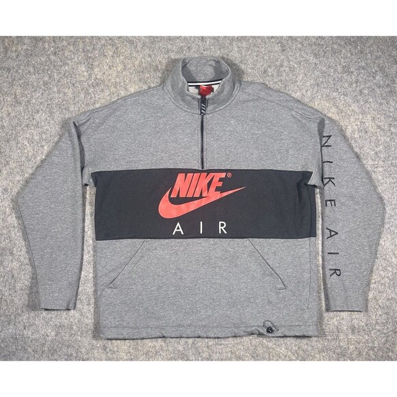 Nike AIR Half Zip Sweatshirt Mens XXL Gray Black Pullover Y2K Fleece AV3019-091 - Picture 1 of 7